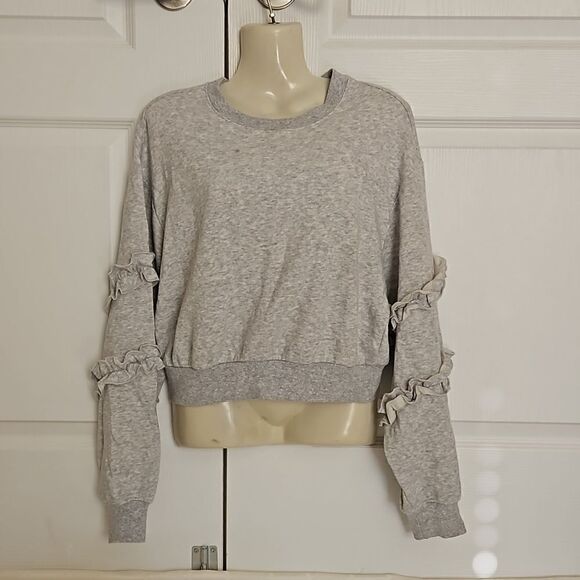 Garage Ladies Crop Sweater With  Ruffled Long Sleeves XS Gray - Picture 1 of 16